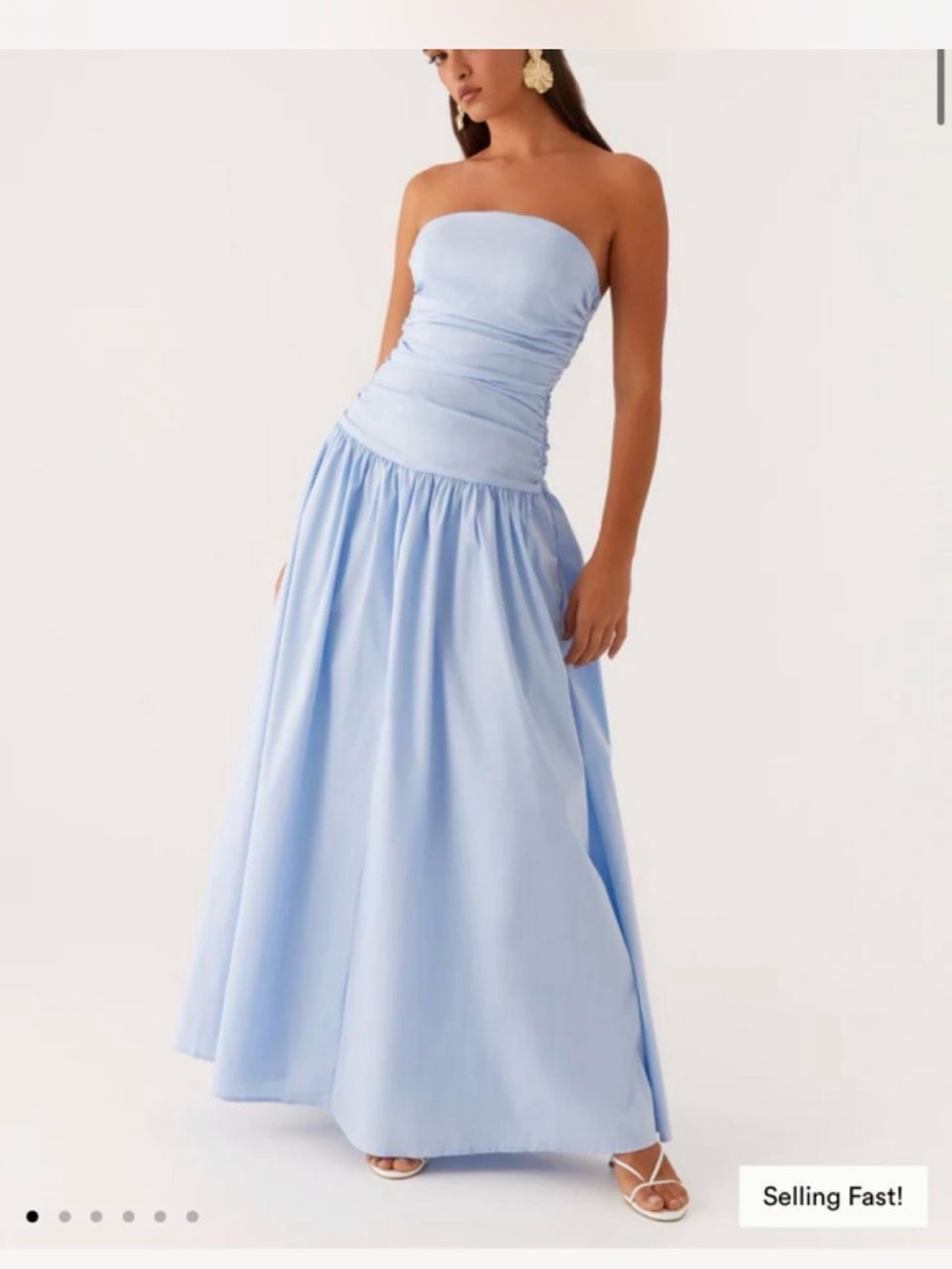 BNWT Peppermayo Strapless Ruched Bodice Maxi Dress in Light Blue